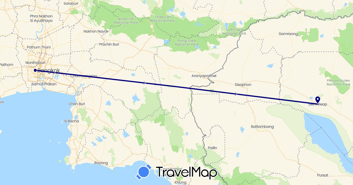 TravelMap itinerary: driving in Cambodia, Thailand (Asia)